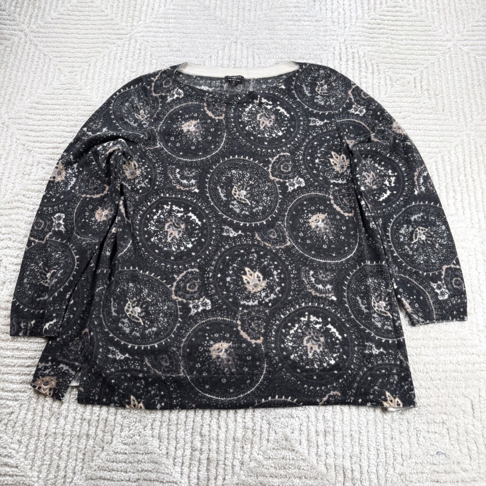 Talbots Merino Wool Sweater Womens 1X Medallion Print Academic Boho Celestial